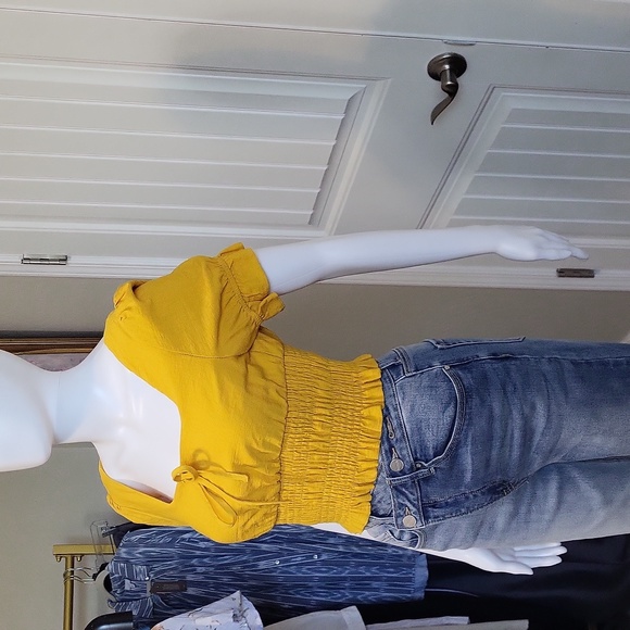 Lost + Wonder Honey Yellow Crop Smock Simple Puff Sleeve Size Small - Picture 5 of 13